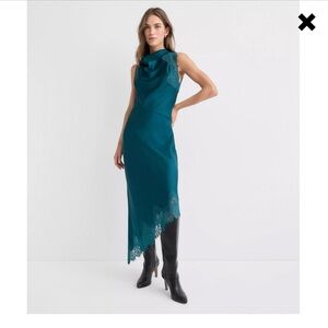 NWT Lace Trim Satin Bias Midi Dress by Loft